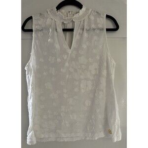 Michael Kors White Floral Patterned Sleeveless Halter Neck Top Shirt Size S